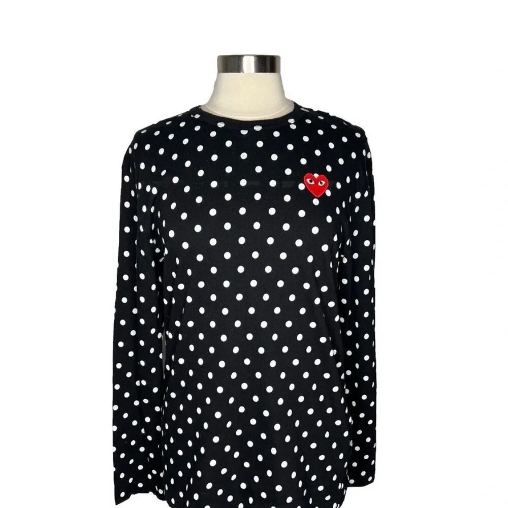Comme Des Garcons Shirt L Womens Play Black Polka Dot Heart Long Sleeves Cotton - Picture 1 of 6